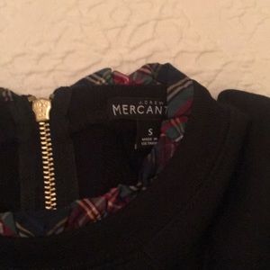 J Crew black top with super cute plaid finish